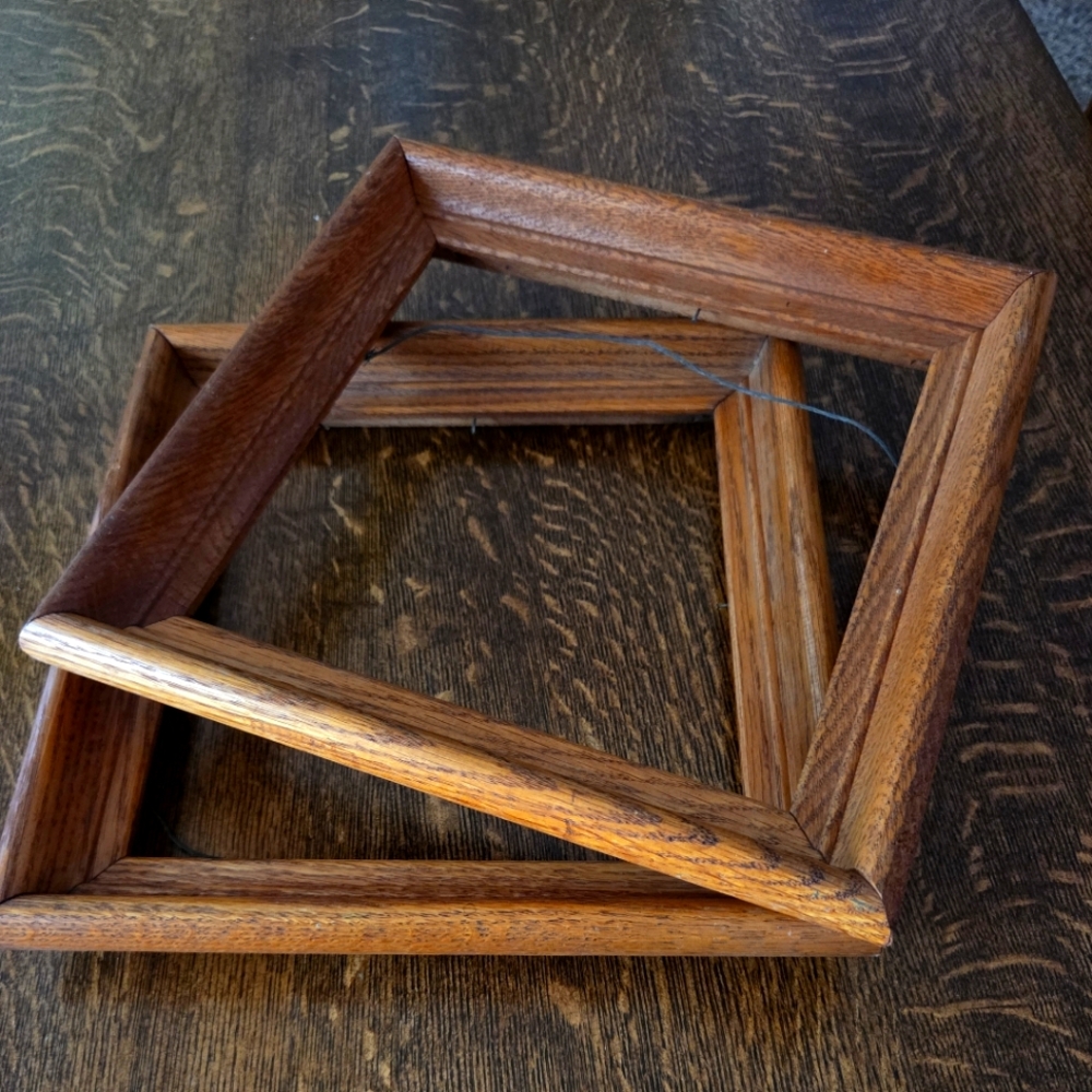 Vintage Matching Light Oak Square Wall Hanging Frames (2)